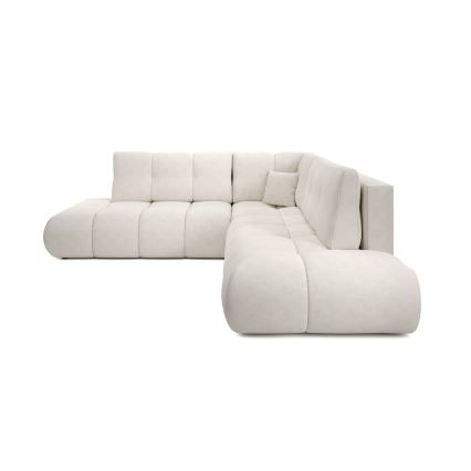 Canapé d'angle convertible en tissu avec rangement, forme en L ALMADA, côté droit, beige