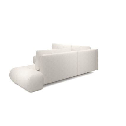 Canapé d'angle convertible en tissu avec rangement, forme en L ALMADA, côté droit, beige