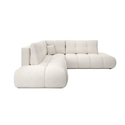 Canapé d'angle convertible en tissu avec rangement, forme en L ALMADA, côté droit, beige