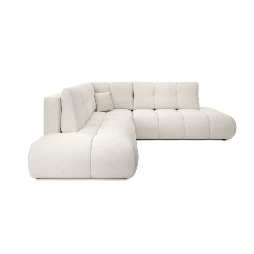 Canapé d'angle convertible en tissu avec rangement, forme en L ALMADA, côté droit, beige