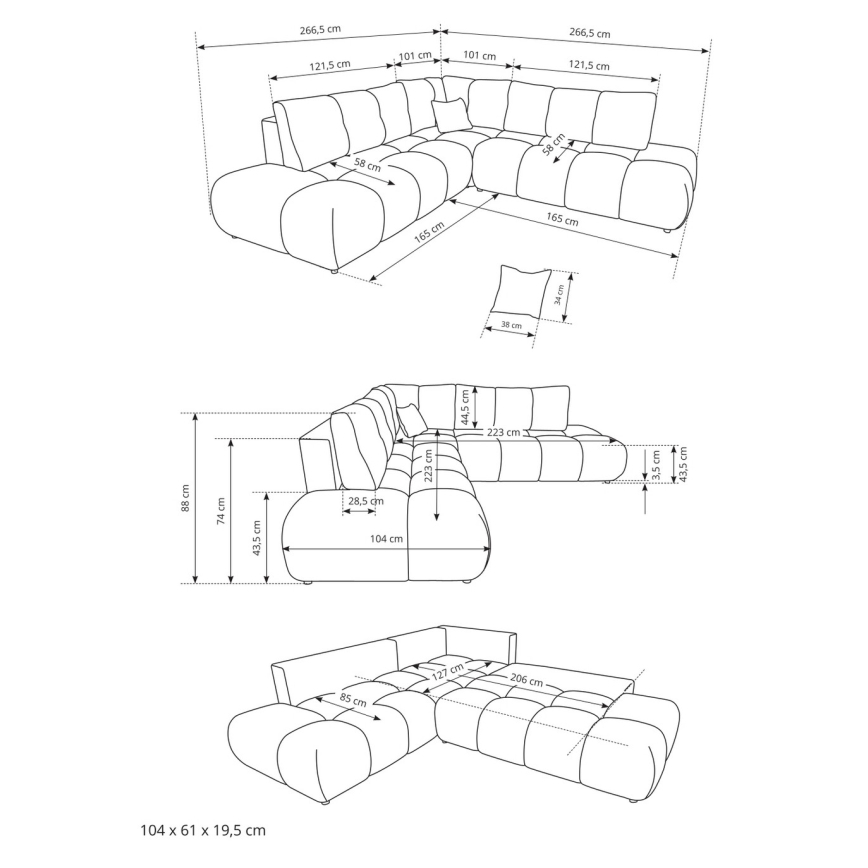Canapé d'angle convertible en tissu avec rangement, forme en L ALMADA, côté droit, beige