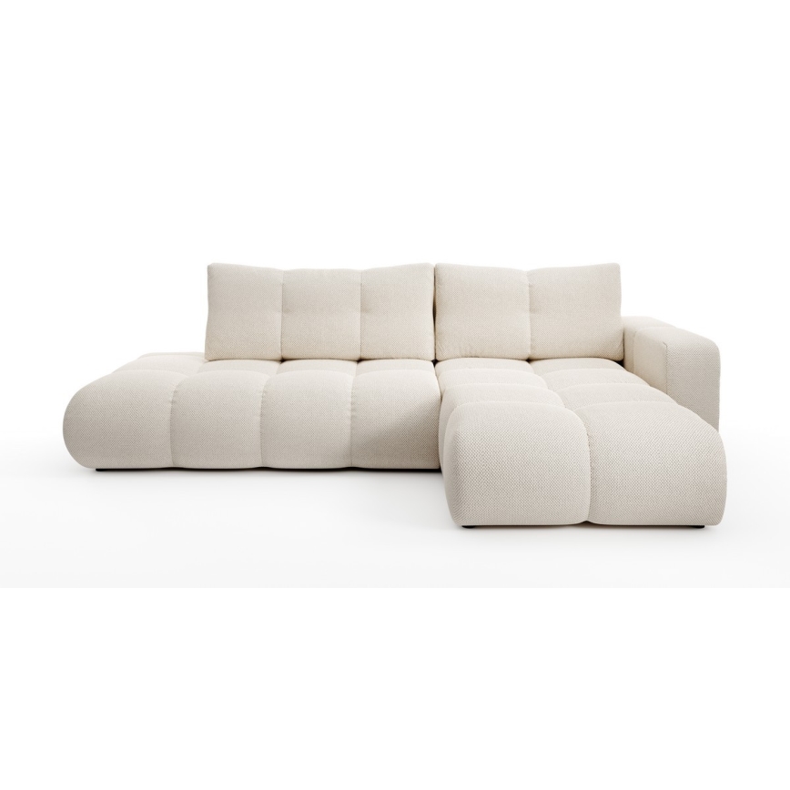 Canapé d'angle convertible rembourré avec rangement en L ALMADA droit beige clair
