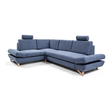 Canapé d'angle rembourré convertible AVESTA en L, version gauche, bleu — avec coffre de rangement