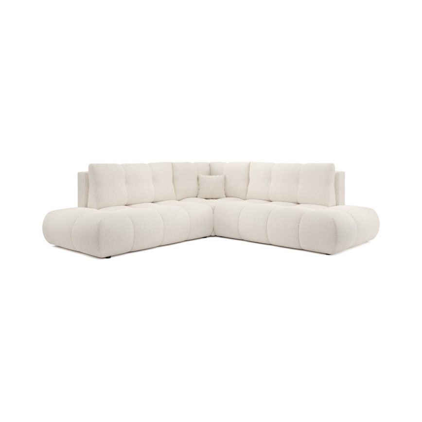 Canapé d'angle droit convertible ALMADA en L, rembourré, avec coffre de rangement, beige
