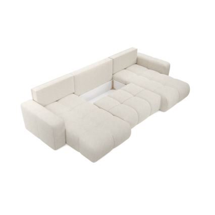 Canapé d'angle rembourré convertible en U ALMADA avec coffre de rangement, beige