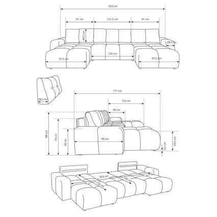 Canapé d'angle rembourré convertible en U ALMADA avec coffre de rangement, beige