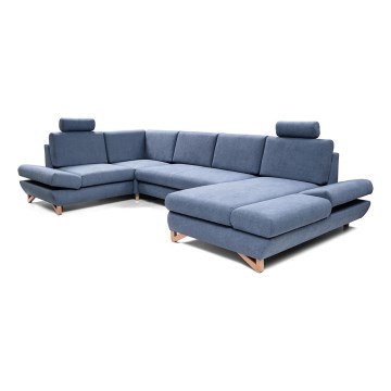 Canapé d'angle rembourré convertible en U AVESTA avec coffre de rangement, bleu
