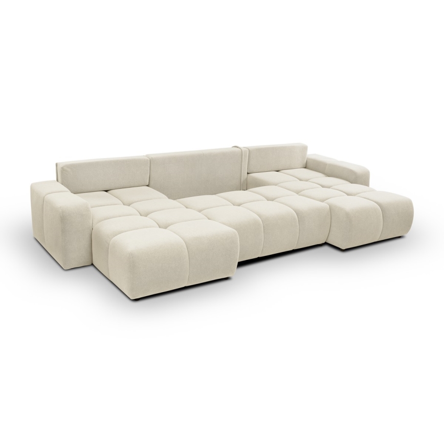 Canapé d'angle rembourré en U ALMADA, convertible avec coffre de rangement, beige
