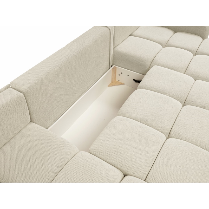 Canapé d'angle rembourré en U ALMADA, convertible avec coffre de rangement, beige