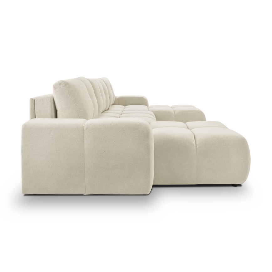 Canapé d'angle rembourré en U ALMADA, convertible avec coffre de rangement, beige