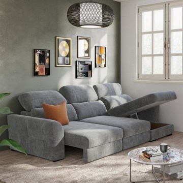 Canapé d'angle réversible convertible 3 places avec coffre de rangement TRENTO gris
