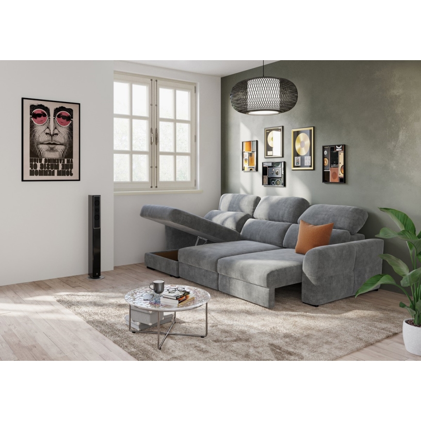 Canapé d'angle réversible convertible 3 places avec coffre de rangement TRENTO gris