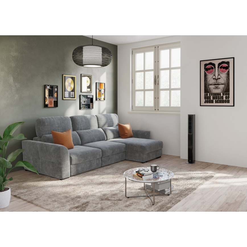 Canapé d'angle réversible convertible 3 places avec coffre de rangement TRENTO gris