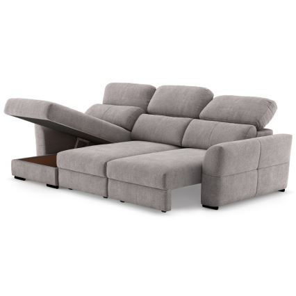 Canapé d'angle réversible 3 places, convertible et équipé d'un coffre de rangement — TRENTO, taupe