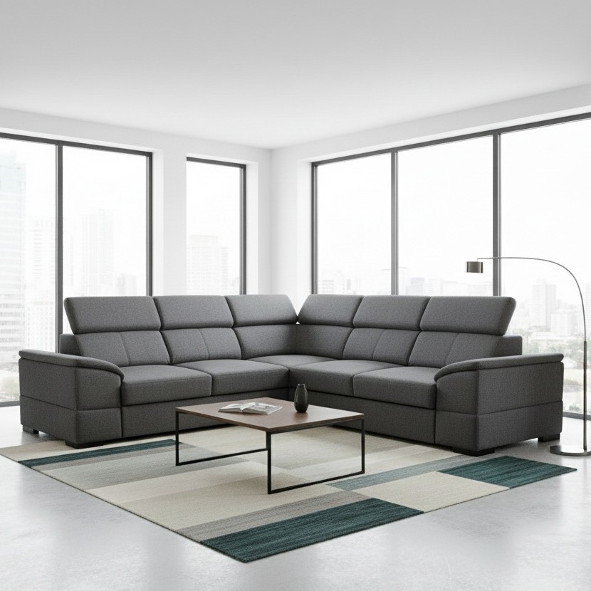 Canapé d'angle réversible convertible avec coffre de rangement GRANADA gris foncé