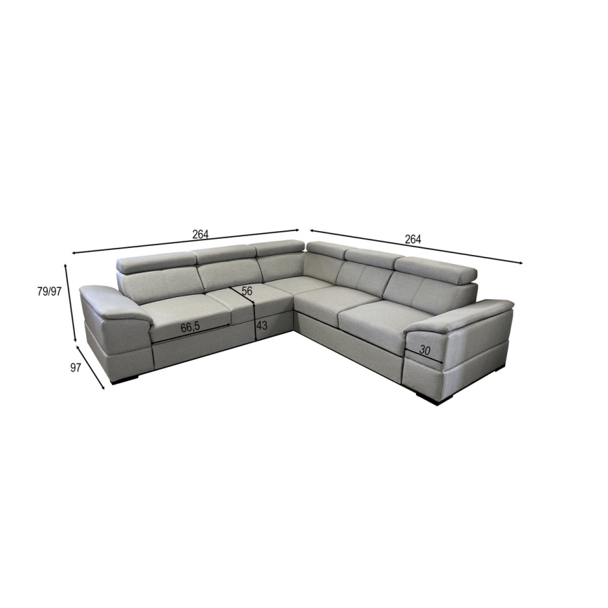Canapé d'angle convertible réversible avec coffre de rangement GRANADA, gris