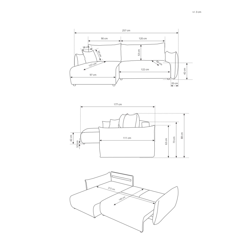 Canapé d'angle réversible convertible en L FRIDA marron avec coffre de rangement