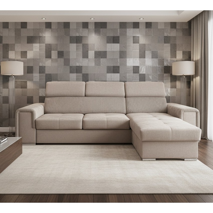 Canapé d'angle réversible convertible en L avec coffre de rangement SALVADA beige