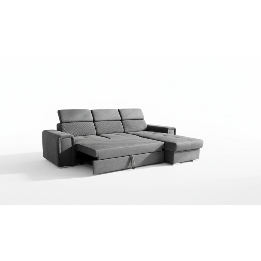 Canapé d'angle réversible convertible en L avec coffre de rangement SALVADA gris foncé