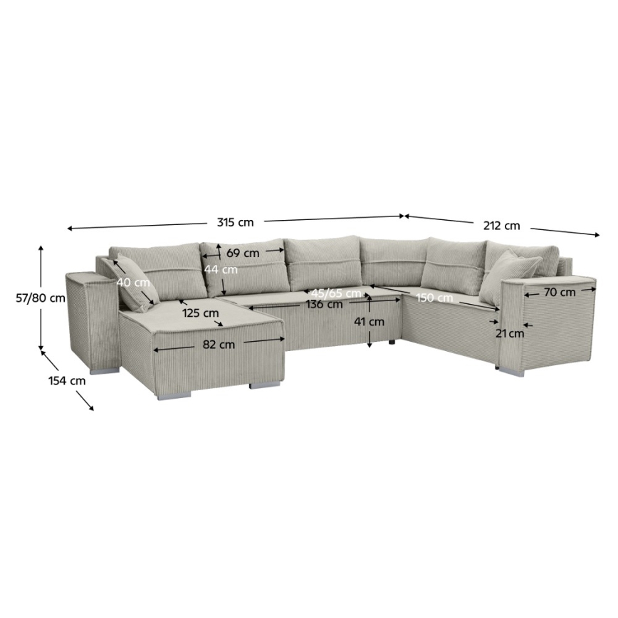 Canapé d'angle réversible convertible en U LONDON beige