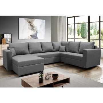 Canapé d'angle réversible convertible en U SEYA avec coffre de rangement, gris