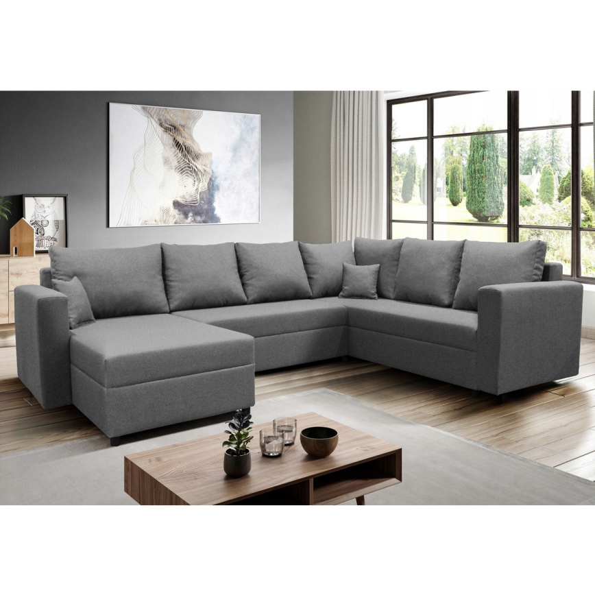 Canapé d'angle réversible convertible en U SEYA avec coffre de rangement, gris