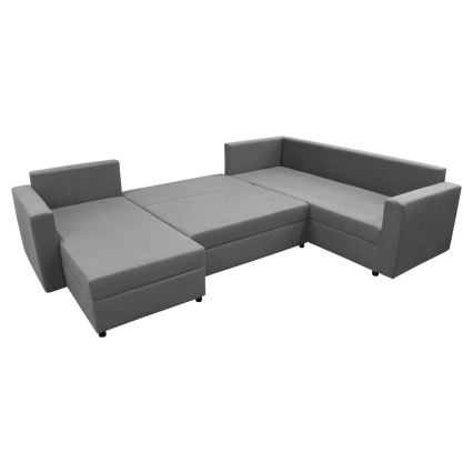 Canapé d'angle réversible convertible en U SEYA avec coffre de rangement, gris