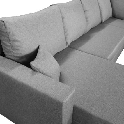 Canapé d'angle réversible convertible en U SEYA avec coffre de rangement, gris
