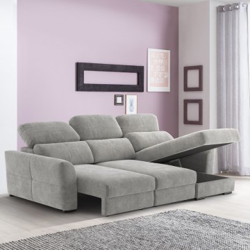 Canapé d'angle réversible et convertible 3 places avec coffre de rangement TRENTO gris clair