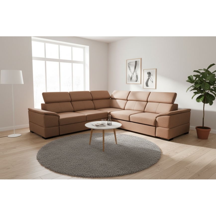 Canapé d'angle convertible universel avec coffre de rangement GRANADA marron