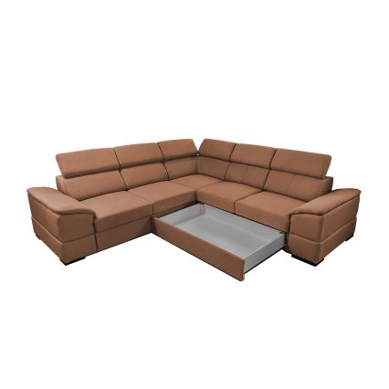 Canapé d'angle convertible universel avec coffre de rangement GRANADA marron