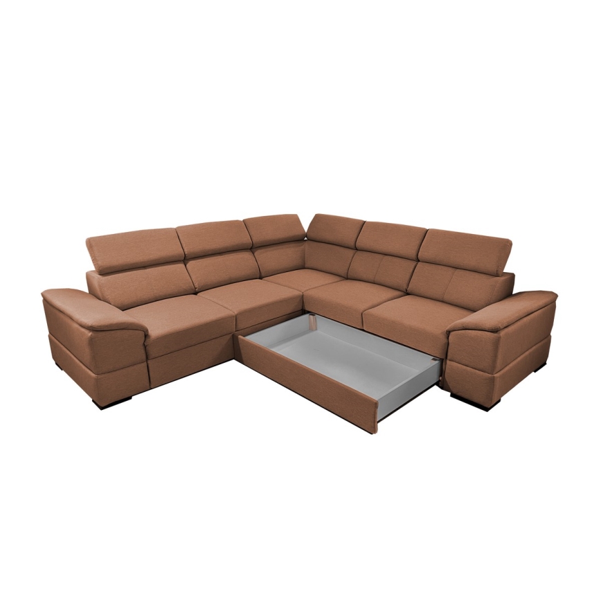 Canapé d'angle convertible universel avec coffre de rangement GRANADA marron