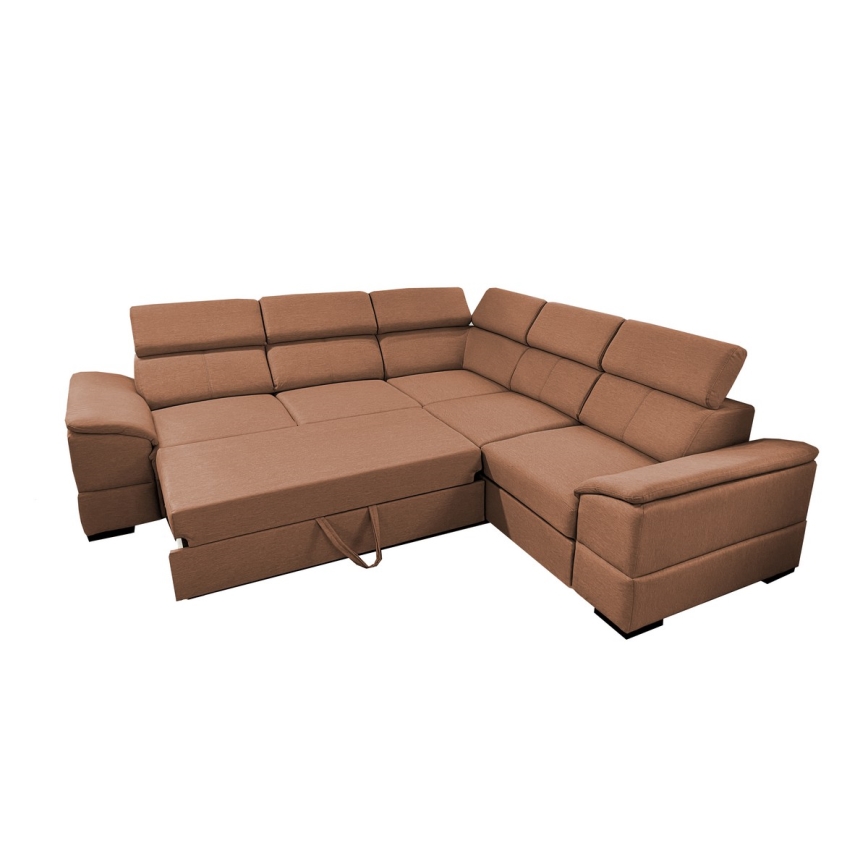 Canapé d'angle convertible universel avec coffre de rangement GRANADA marron