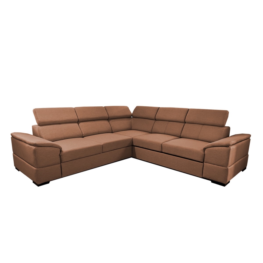 Canapé d'angle convertible universel avec coffre de rangement GRANADA marron
