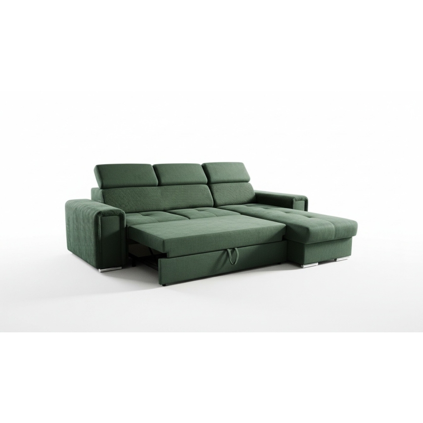 Canapé d'angle convertible réversible en L avec coffre de rangement SALVADA vert
