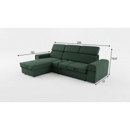 Canapé d'angle convertible réversible en L avec coffre de rangement SALVADA vert