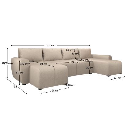 Canapé d'angle réversible et convertible rembourré en U NEWPORT beige