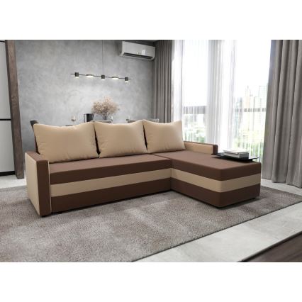 Canapé d'angle rembourré réversible et convertible en L BRISTOL marron/beige