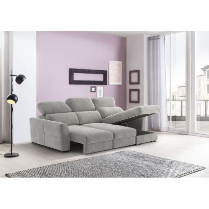 Canapé d'angle universel convertible 3 places avec rangement TRENTO gris clair