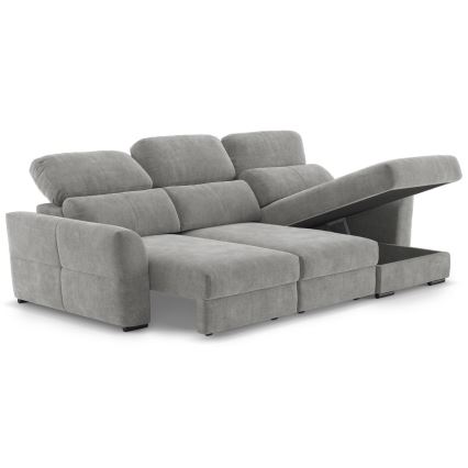 Canapé d'angle universel convertible 3 places avec rangement TRENTO gris clair