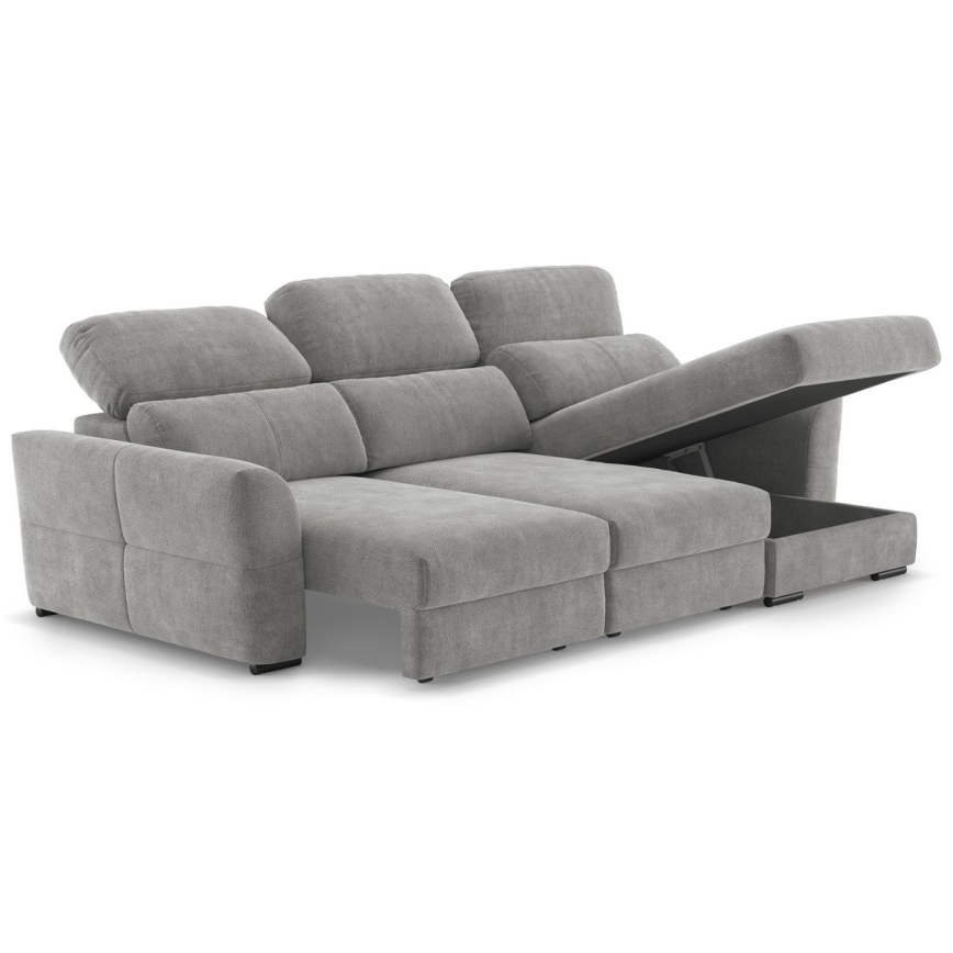 Canapé d'angle universel convertible 3 places avec rangement TRENTO gris clair