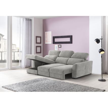 Canapé d'angle universel convertible 3 places avec rangement TRENTO gris clair
