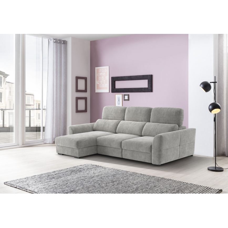Canapé d'angle universel convertible 3 places avec rangement TRENTO gris clair