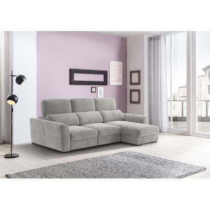 Canapé d'angle universel convertible 3 places avec rangement TRENTO gris clair