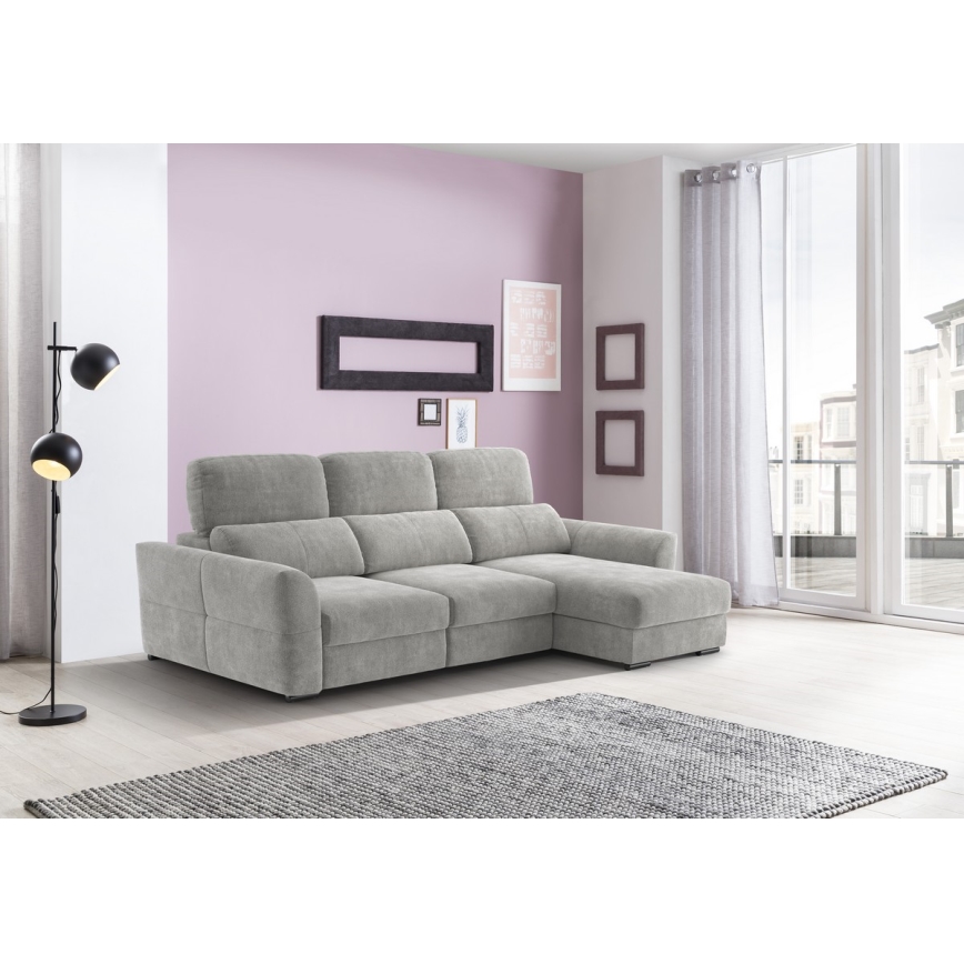 Canapé d'angle universel convertible 3 places avec rangement TRENTO gris clair
