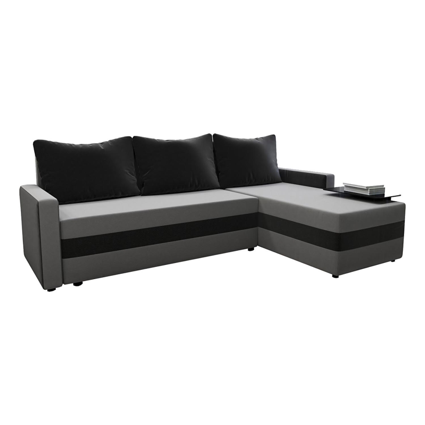 Canapé d'angle universel convertible en L BRISTOL, tissu gris/noir