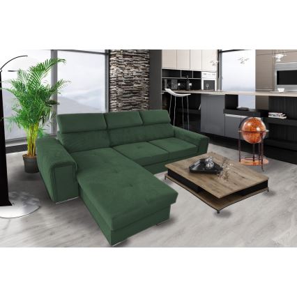 Canapé d'angle universel convertible en L avec rangement SALVADA vert