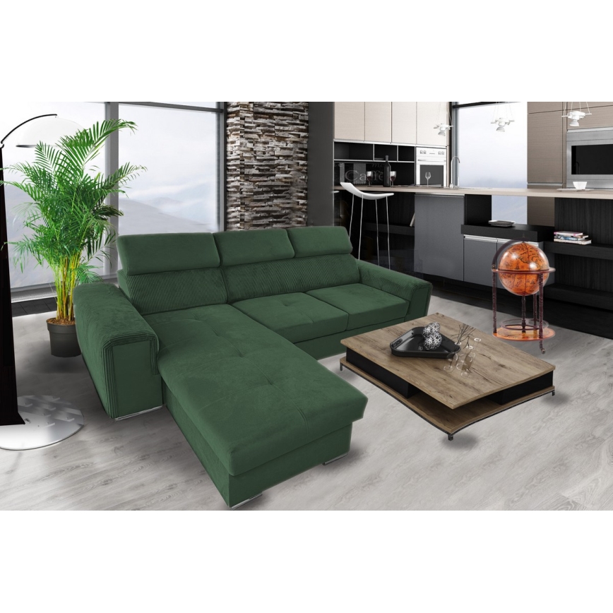 Canapé d'angle universel convertible en L avec rangement SALVADA vert