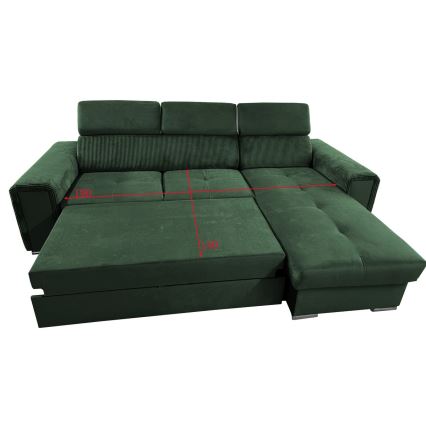 Canapé d'angle universel convertible en L avec rangement SALVADA vert