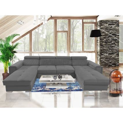 Canapé d'angle convertible en U avec rangement universel SALVADA gris foncé